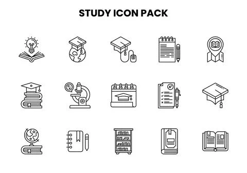 Study Line Bundle Icons Pack 库存插图