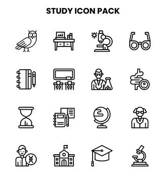 Study Line Design Icons Pack Stock Illustration
