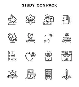 Study Line Graphics Icons Pack 库存插图