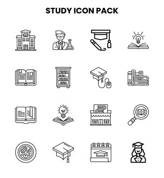 Study Line UI Icons Pack Stock Illustration