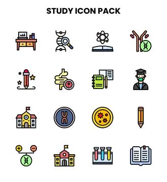 Study Lineal Color Bundle Icons Pack 库存插图