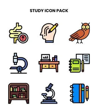 Study Lineal Color Collection Icons Pack Stock-Illustration