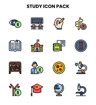 Study Lineal Color Design Icons Pack Stock Illustration