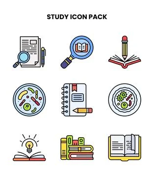 Study Lineal Color Icons Pack Stock Illustration