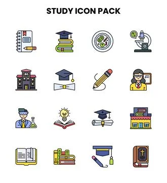 Study Lineal Color Icons Pack Ilustração Stock