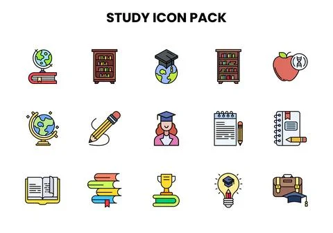 Study Lineal Color Set Icons Pack Stock-Illustration