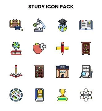 Study Lineal Color UI Icons Pack Stock Illustration