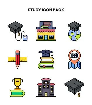 Study Lineal Color Vector Icons Pack Ilustração Stock