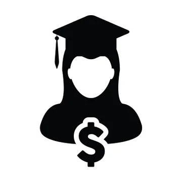 Study loan icon vector female person profile avatar with dollar symbol and hat Stock Illustration