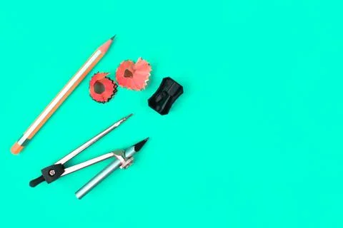 Study materials containing pencil ,pencil compass pencil crayon and a pencil Stock Photos