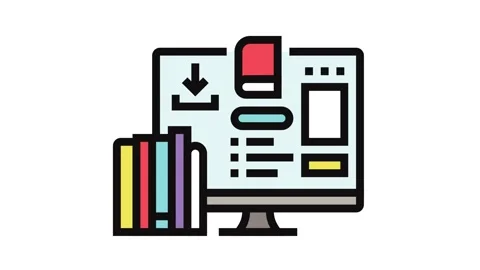 Study materials online learning platform color icon animation Stock Footage 326105341