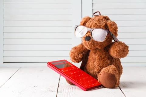 Study math with teddy bear Stock-Fotos