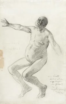 Study of a Nude Man Falling Backwards. Lovis Corinth (Germany, 1858-1925). .. Stock Illustration