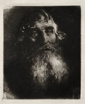 Study of an Old Man's Head. Hubert von Herkomer (British, 1849-1914). Etchi.. Illustrazione stock