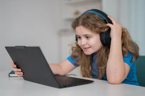 Study online class creates remote education. Study lesson shows focused student Stock Photos