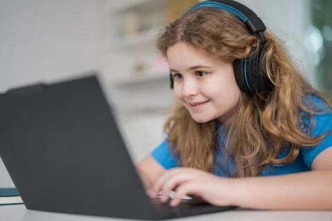 Study online class creates remote education. Study lesson shows focused student Stock Photos