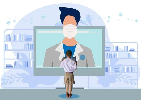 Study online during COVID-19,method protection covid 2019,online concept illu Stock Illustration