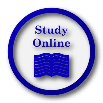 Study online icon. Blue internet button on white background.. 스톡 일러스트
