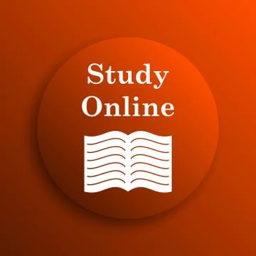Study online icon. Internet button on orange background. 스톡 일러스트