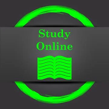 Study online icon. Internet button with green on grey background.. 스톡 일러스트
