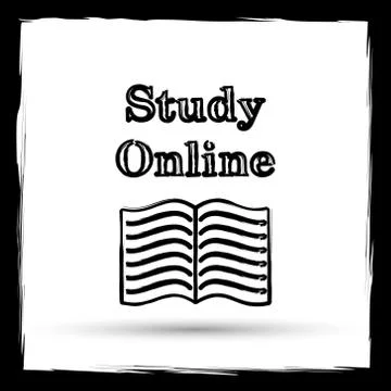 Study online icon. Internet button on white background. Outline design imitat イラスト素材