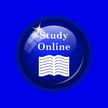 Study online icon. Internet button on blue background. . イラスト素材
