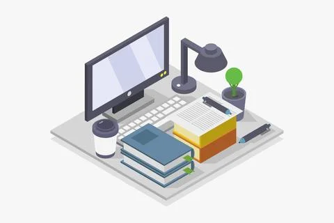 Study online isometric illustrated on background Stock Illustration