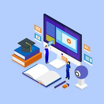 Study online isometric illustrated on white background Stock Illustration