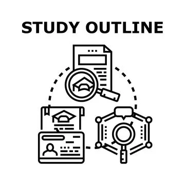 Study outline preparing academic research and education plan Stock Illustration
