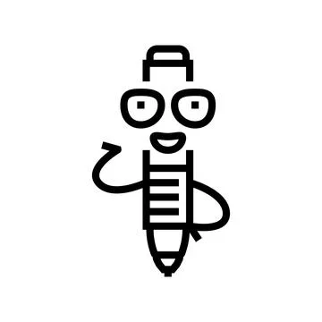 Study pen character line icon vector illustration Stock Illustration