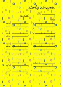 Study planner design for kids in bright colors. Worksheet design template w.. Stock Illustration