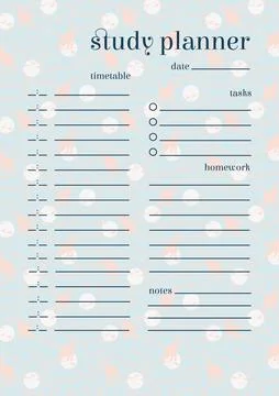 Study planner fauna spring paper sheet. Yearly planners worksheet animals tem Stock Illustration