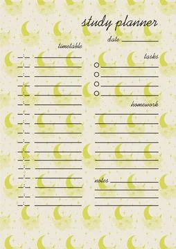 Study planner floral design Categories of notes. Vector pattern with moon and 스톡 일러스트