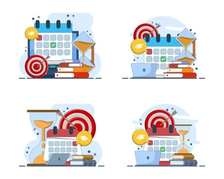 Study planning illustration set featuring academic schedules Stock Illustration