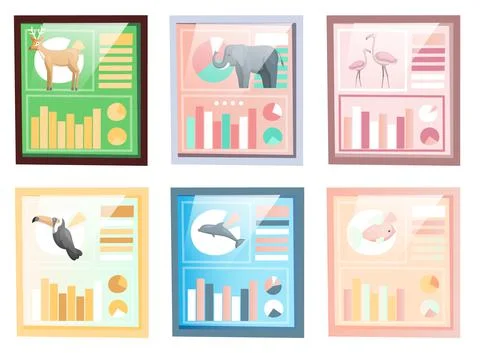 Study of population of animals in nature. Researching statistics about animals Stock Illustration