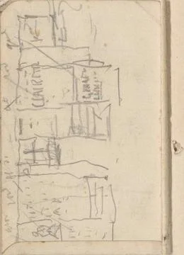 Study, possible from a wall with placards. Verso of a loose drawing, found... Fotos Stock