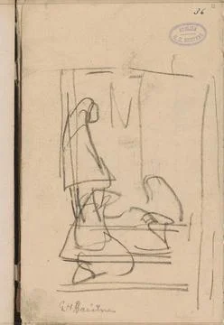 Study, possibly of two women on a staircase for a house. Page 32 From a sk... Stock Photos