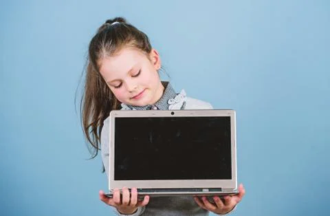 Study programming. Little child using pc. Life online. Surfing internet. Develop Foto stock