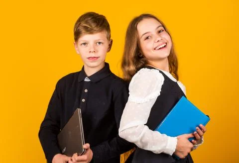 Study programming. Student with laptop computer. Child using pc. Life online Stock Photos
