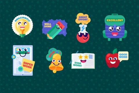 Study reward funny sticker collection set vector Stock Illustration