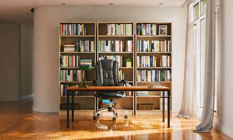 Study room, office or library background with book shelf Stock Illustration