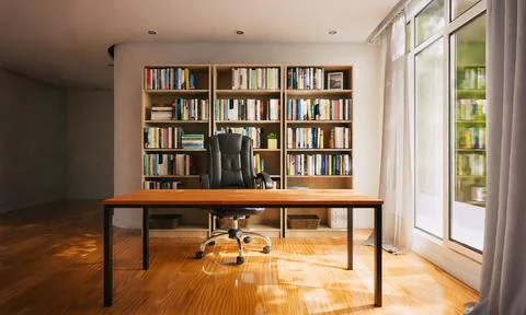 Study room, office or library background with book shelf Stock Illustration