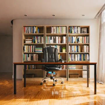 Study room, office or library background with book shelf Stock Photos