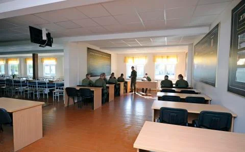 At the study room. Ukrainian recruits learning 写真素材