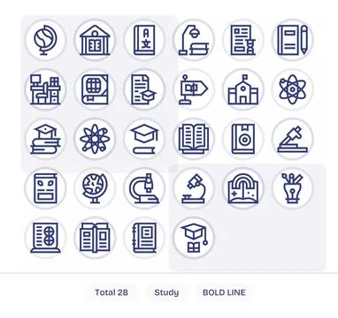 Study Scalable Vector Set featuring 28 Editable Bold Line Retina Ready Icons 스톡 일러스트