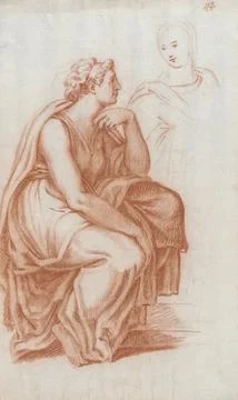Study of a Seated Female Figure in Ancient Dress. Unknown, 18th century. Dr.. Stock Illustration