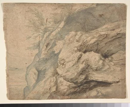 Study of the Side of a Rocky Cliff; Verso: Dam on a Mountain Stream 1600160.. Stock Photos
