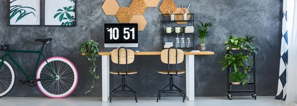 Study space with cork decoration Stock-Fotos