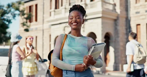 Study, student and face of woman in college for learning opportunity, future and Stock Footage 329366407