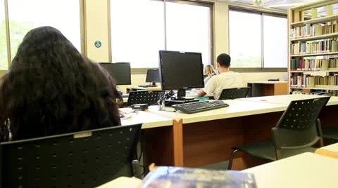 Study Students In College Library, Dolly Shot. Video stock 13803951